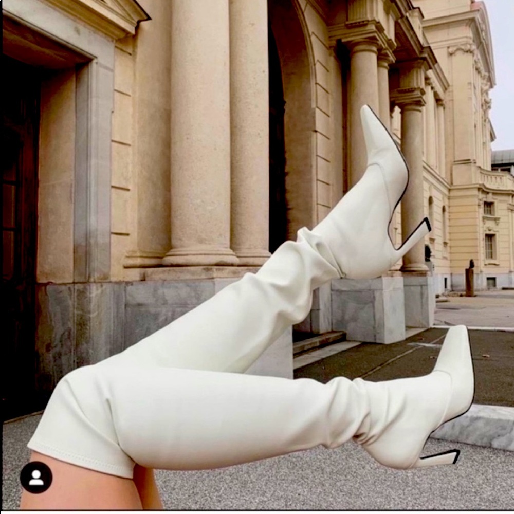 Zara over the knee white boots.
